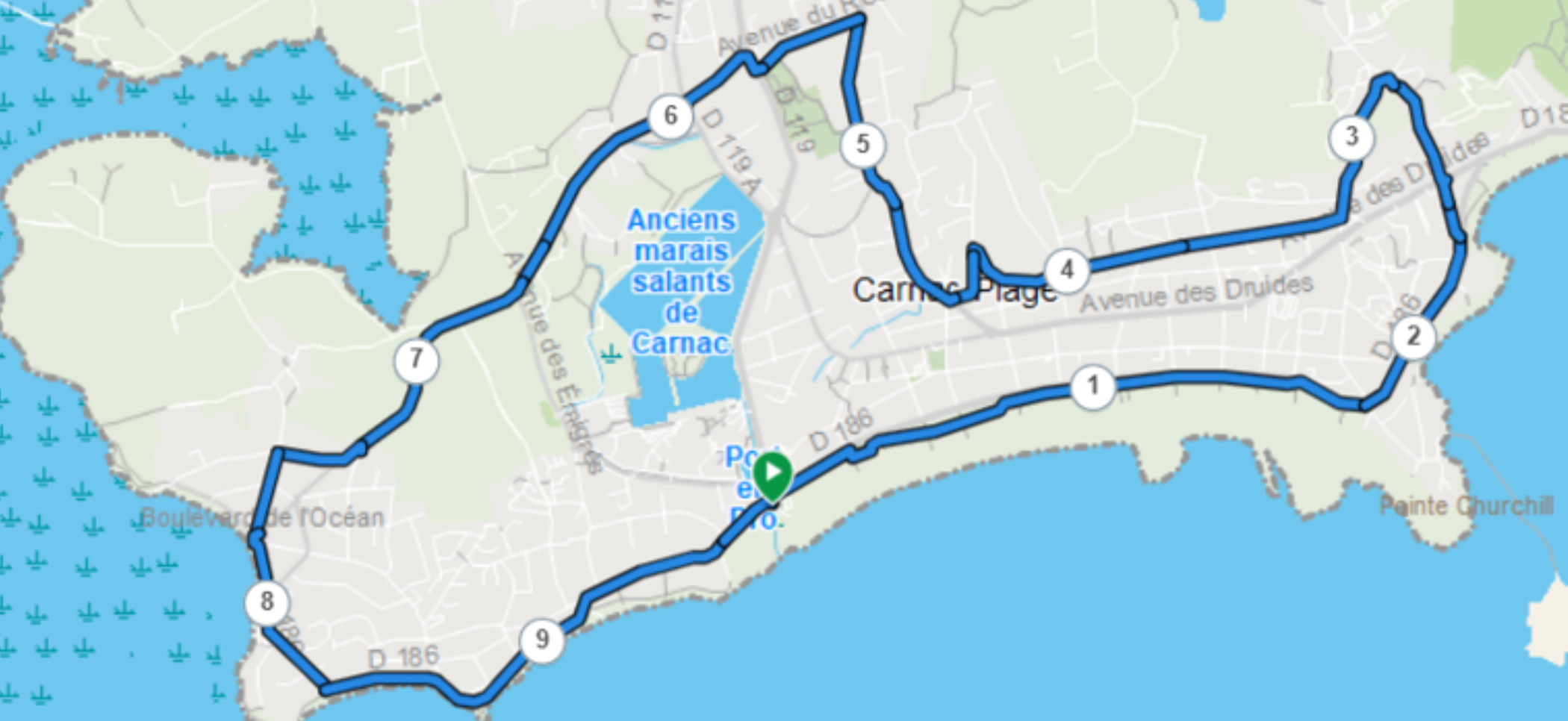 Parcours course à pied du Triathlon S de Carnac